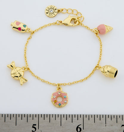 14k Gold Plated Enamel & 3D Treats Charm Bracelet