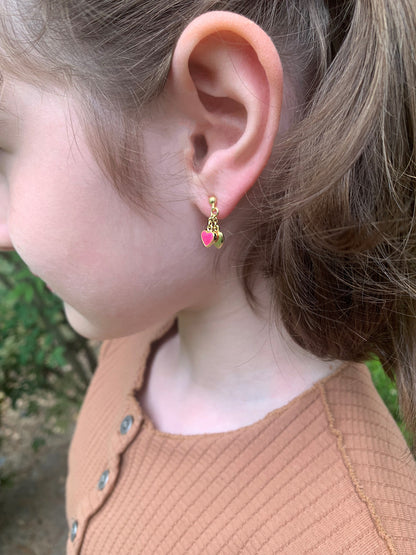 Enamel & Gold Heart Dangle Earring