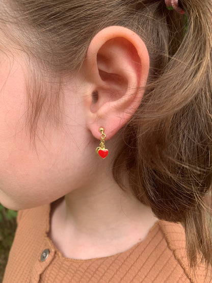 Enamel & Gold Heart Dangle Earring