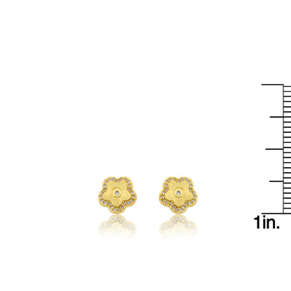 LMTS Classic! Flower Cz Frame Stud Earring