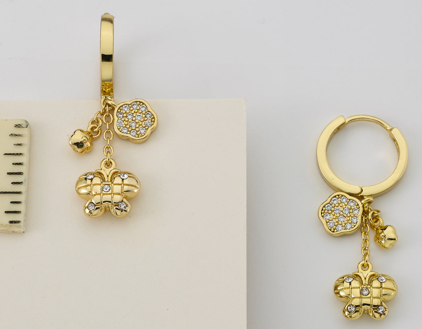 Butterfly & Cz Flower Cluster Dangle Earring