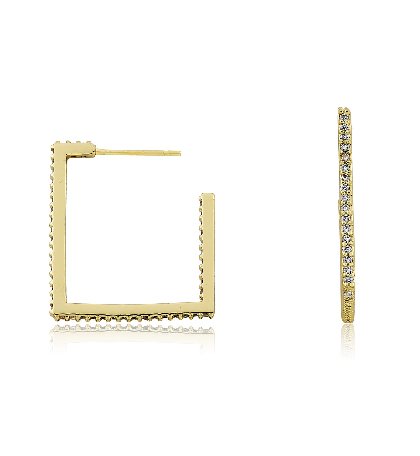 14K Gold Plated CZ Square Hoop Earring