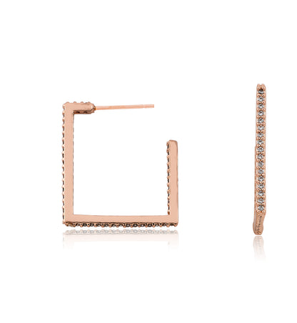 14K Gold Plated CZ Square Hoop Earring