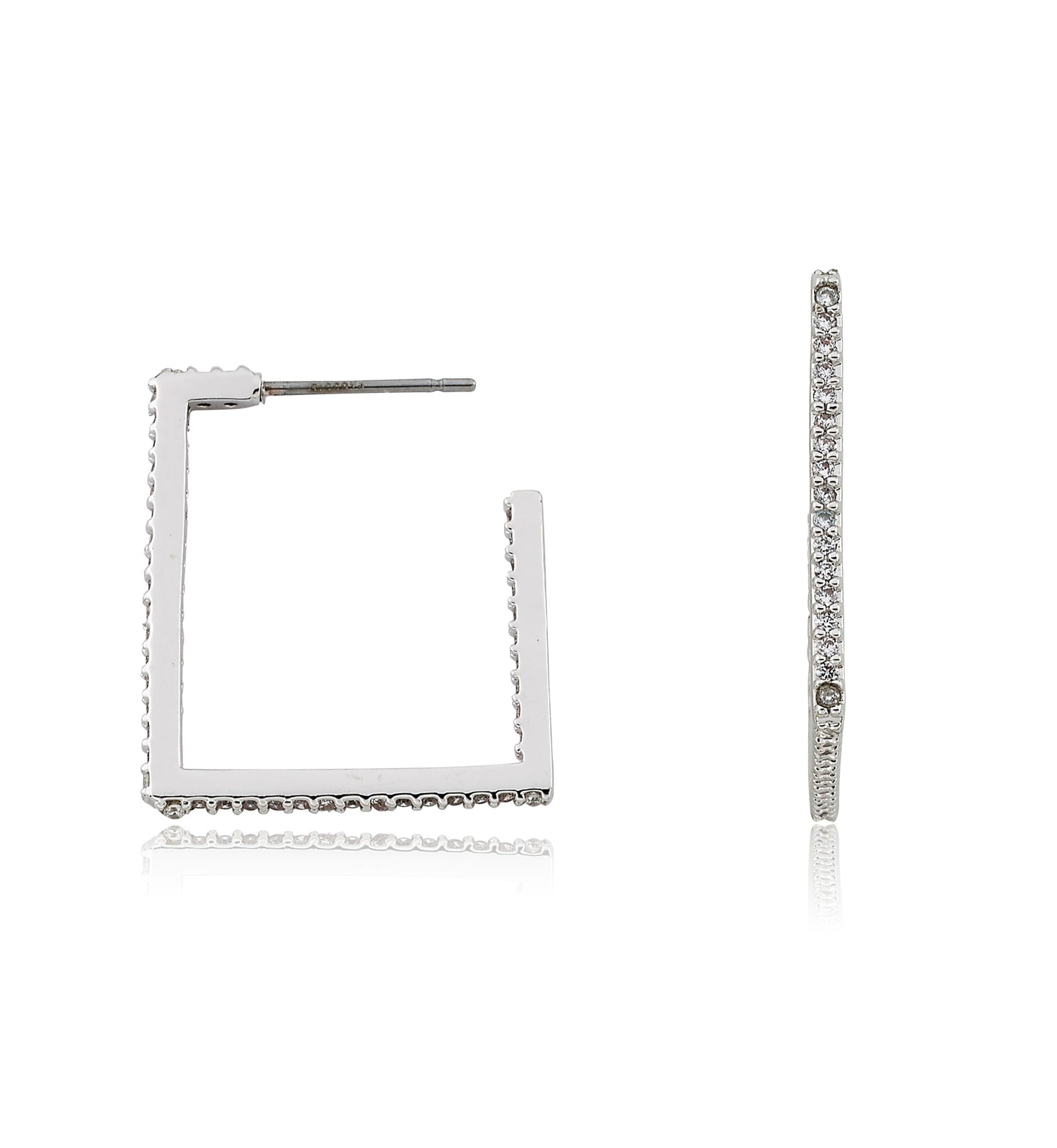 14K Gold Plated CZ Square Hoop Earring