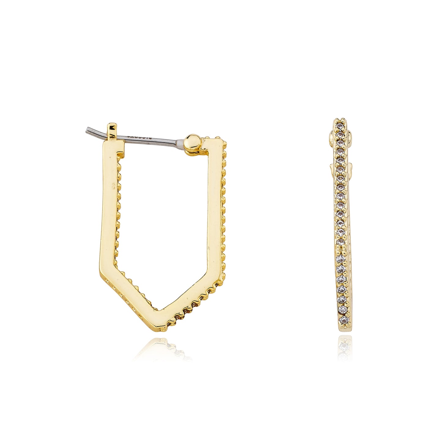 Retro 14 Kt. Plated CZ Hexagon Hoop Earring Wholesale