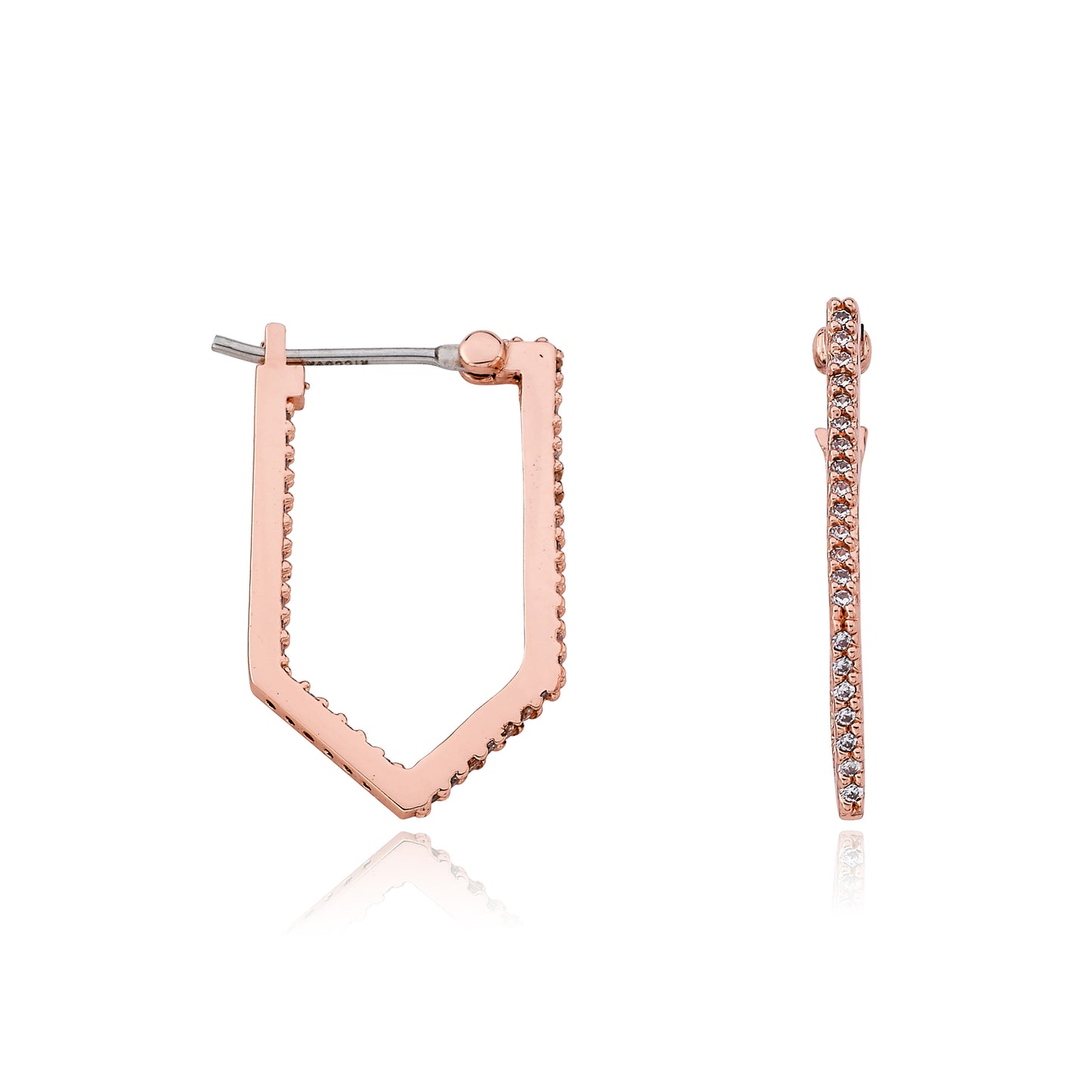 Retro 14 Kt. Plated CZ Hexagon Hoop Earring