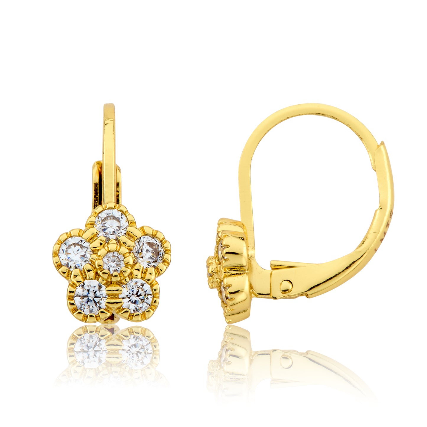 14K Gold Plated Leverback Flower  Earring