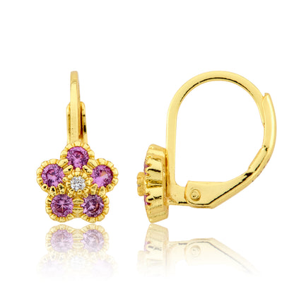 14K Gold Plated Leverback Flower  Earring