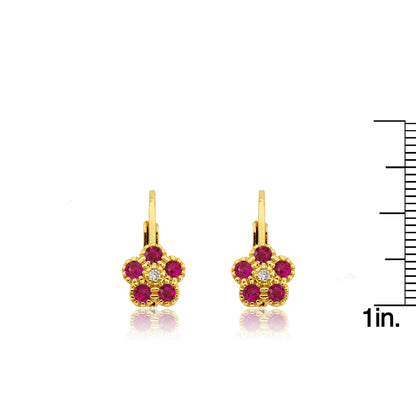 14K Gold Plated Leverback Flower  Earring