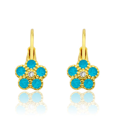 14K Gold Plated Leverback Flower  Earring