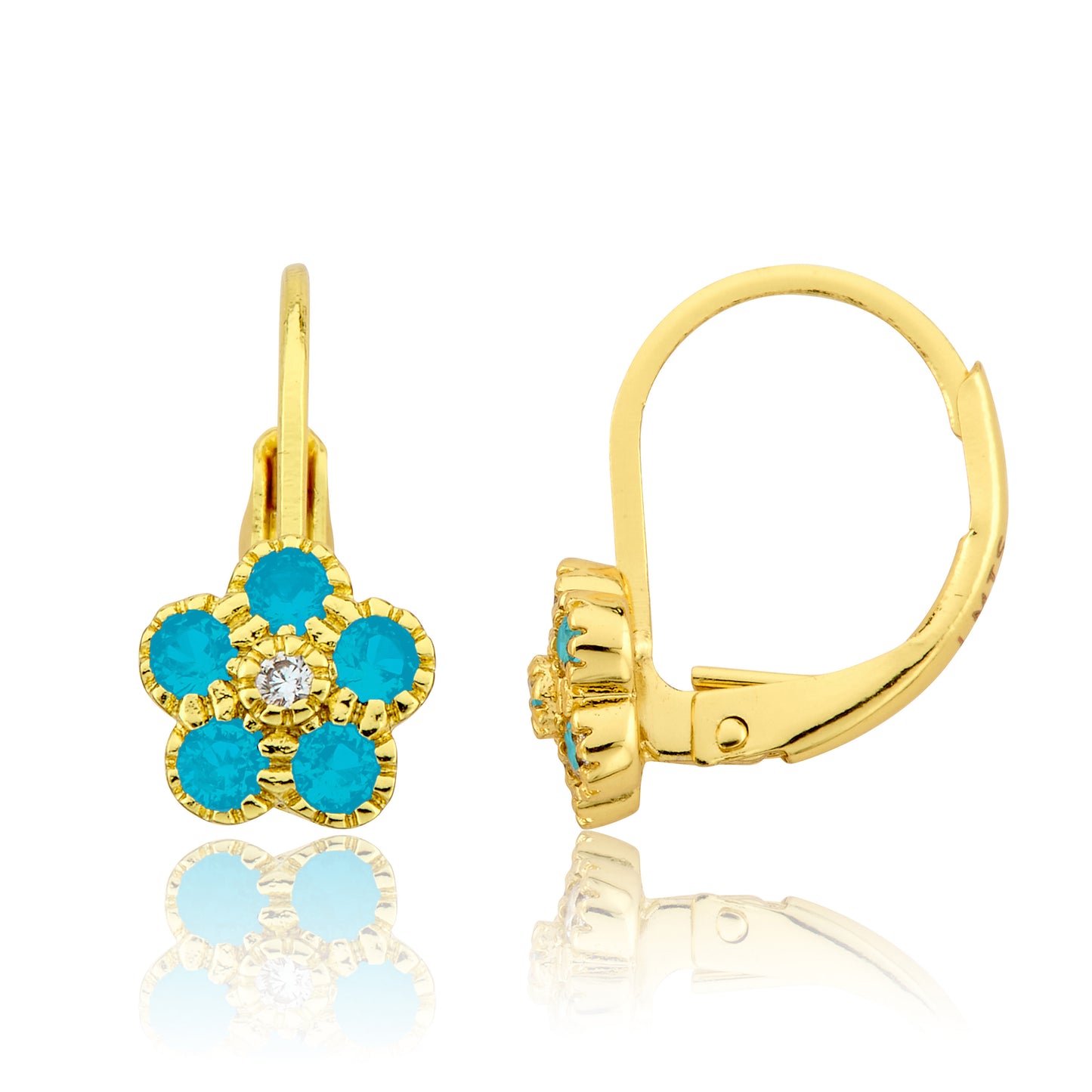 14K Gold Plated Leverback Flower  Earring