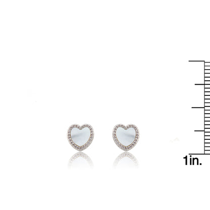 LMTS Classic! Mother Of Pearl Heart Cz Frame Stud Earring