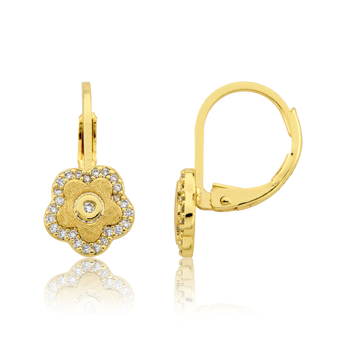 LMTS Classic! Flower Cz Frame Leverback Earring