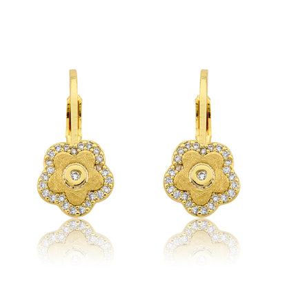 LMTS Classic! Flower Cz Frame Leverback Earring