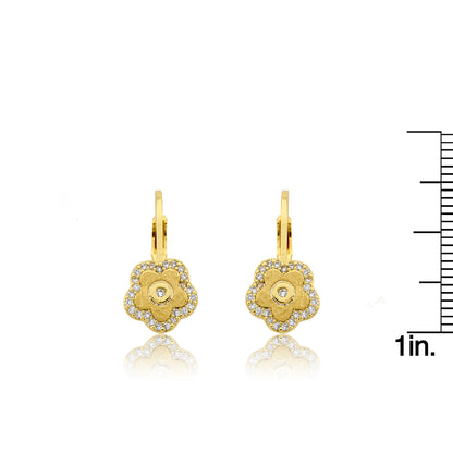 LMTS Classic! Flower Cz Frame Leverback Earring