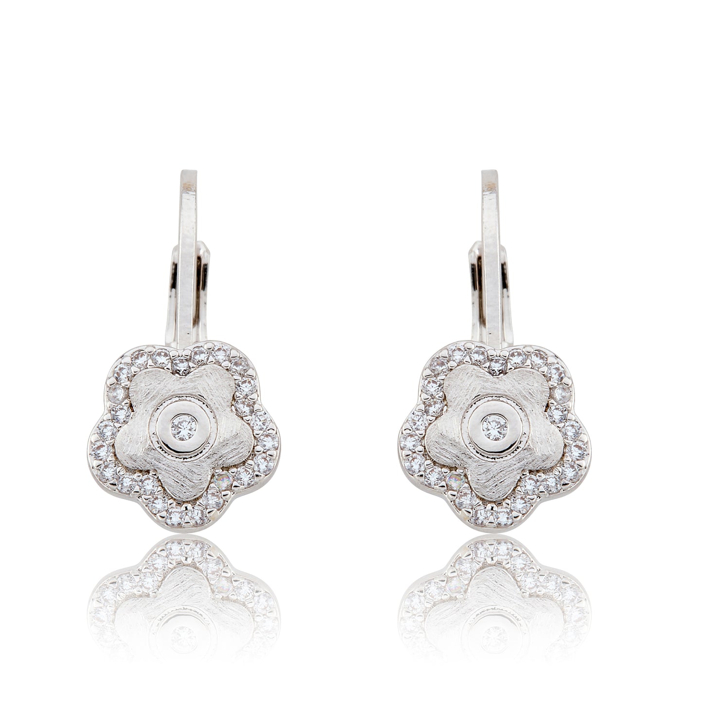 LMTS Classic! Flower Cz Frame Leverback Earring