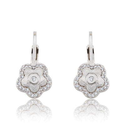 LMTS Classic! Flower Cz Frame Leverback Earring