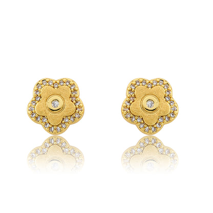 LMTS Classic! Flower Cz Frame Stud Earring