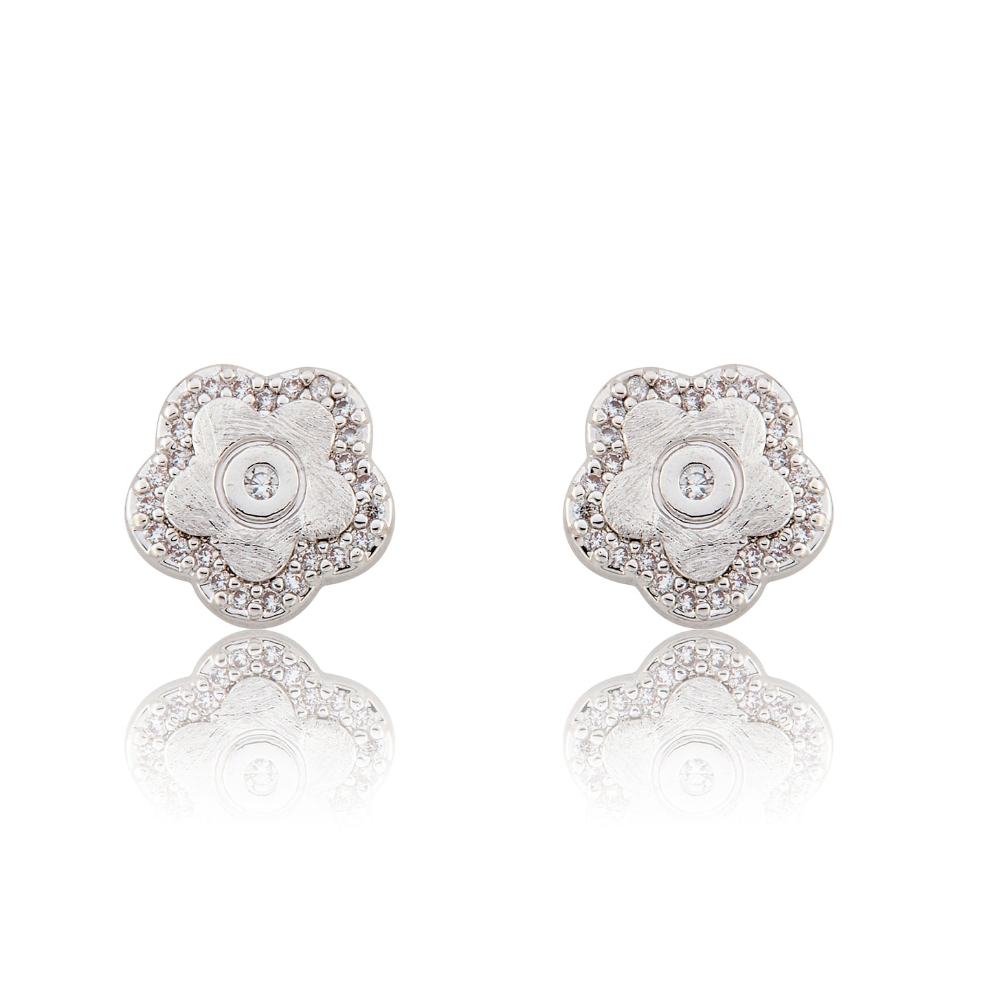 LMTS Classic! Flower Cz Frame Stud Earring