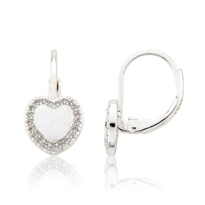 LMTS Classic! Heart Cz Frame Leverback Earring