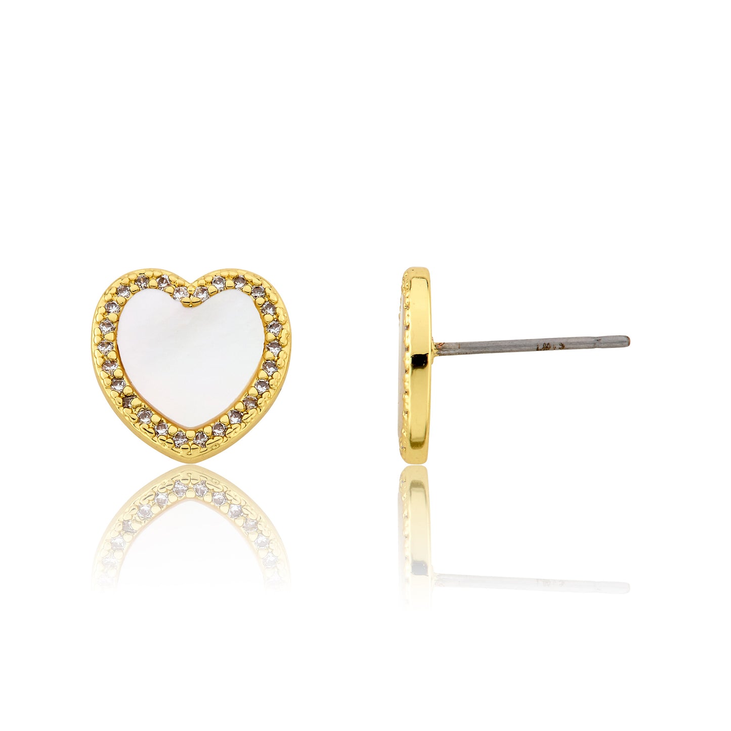 LMTS Classic! Mother Of Pearl Heart Cz Frame Stud Earring