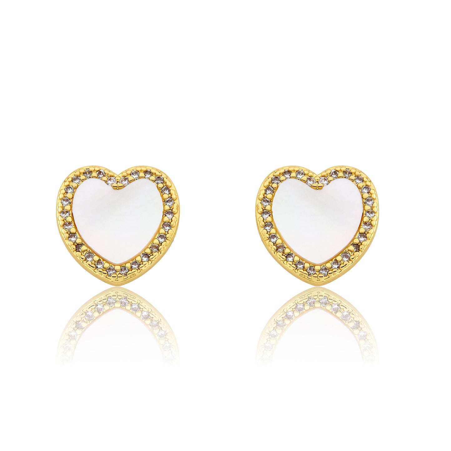 LMTS Classic! Mother Of Pearl Heart Cz Frame Stud Earring