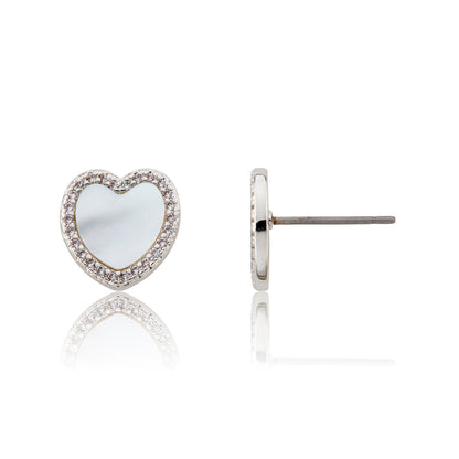 LMTS Classic! Mother Of Pearl Heart Cz Frame Stud Earring