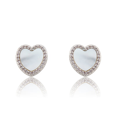 LMTS Classic! Mother Of Pearl Heart Cz Frame Stud Earring