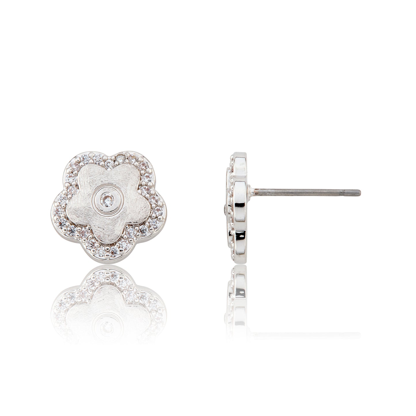 LMTS Classic! Flower Cz Frame Stud Earring