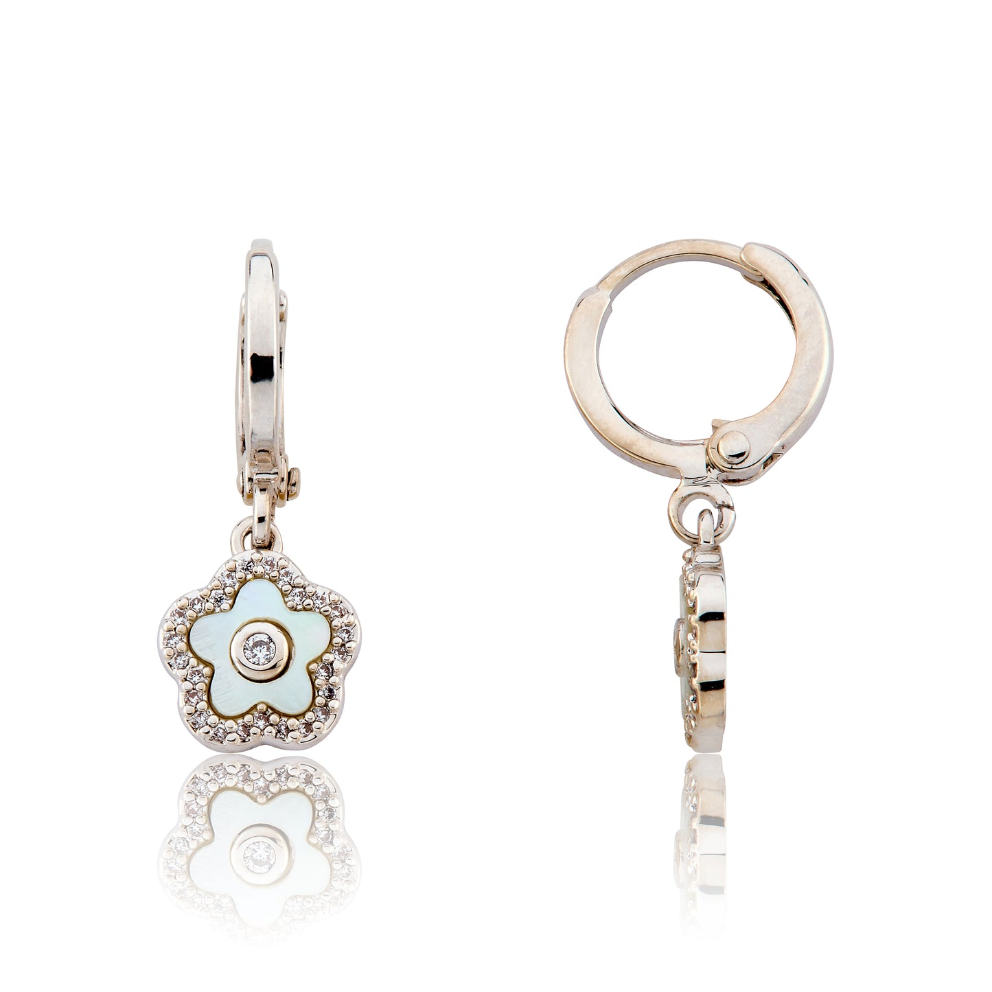 LMTS Classic! Mother Of Pearl Flower Huggie Dangle Earring