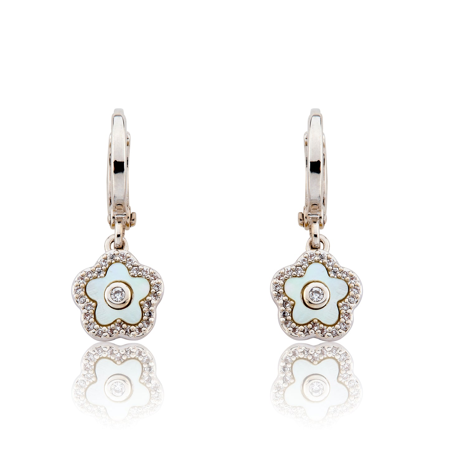 LMTS Classic! Mother Of Pearl Flower Huggie Dangle Earring