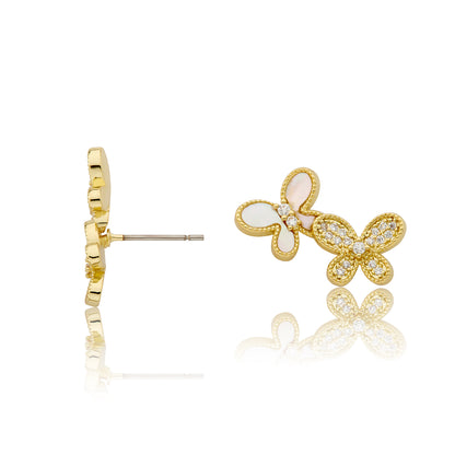 LMTS Classic! Cz & Mother Of Pearl Double Butterfly Stud Earring