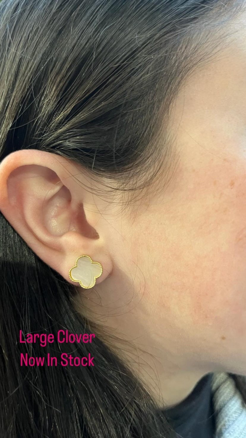 LMTS Classic! Mother Of Pearl Large Clover Stud Earring