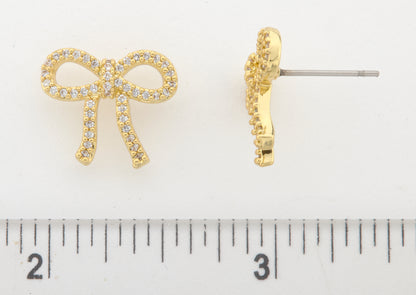 LMTS Classic! 14k Gold Plated Cz Bow Stud Earring