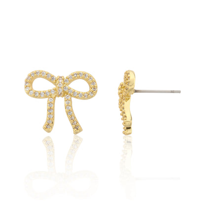 LMTS Classic! 14k Gold Plated Cz Bow Stud Earring