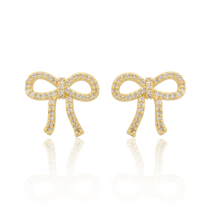 LMTS Classic! 14k Gold Plated Cz Bow Stud Earring