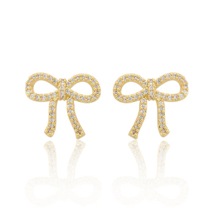 LMTS Classic! 14k Gold Plated Cz Bow Stud Earring Wholesale