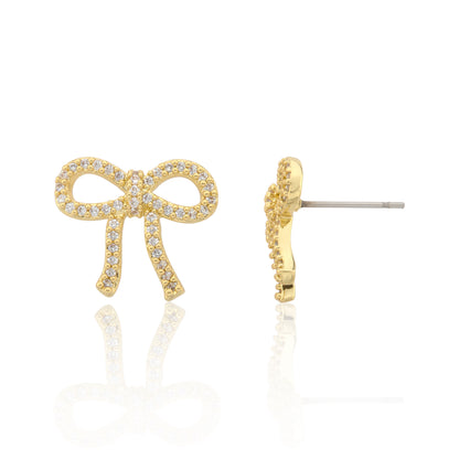 LMTS Classic! 14k Gold Plated Cz Bow Stud Earring Wholesale
