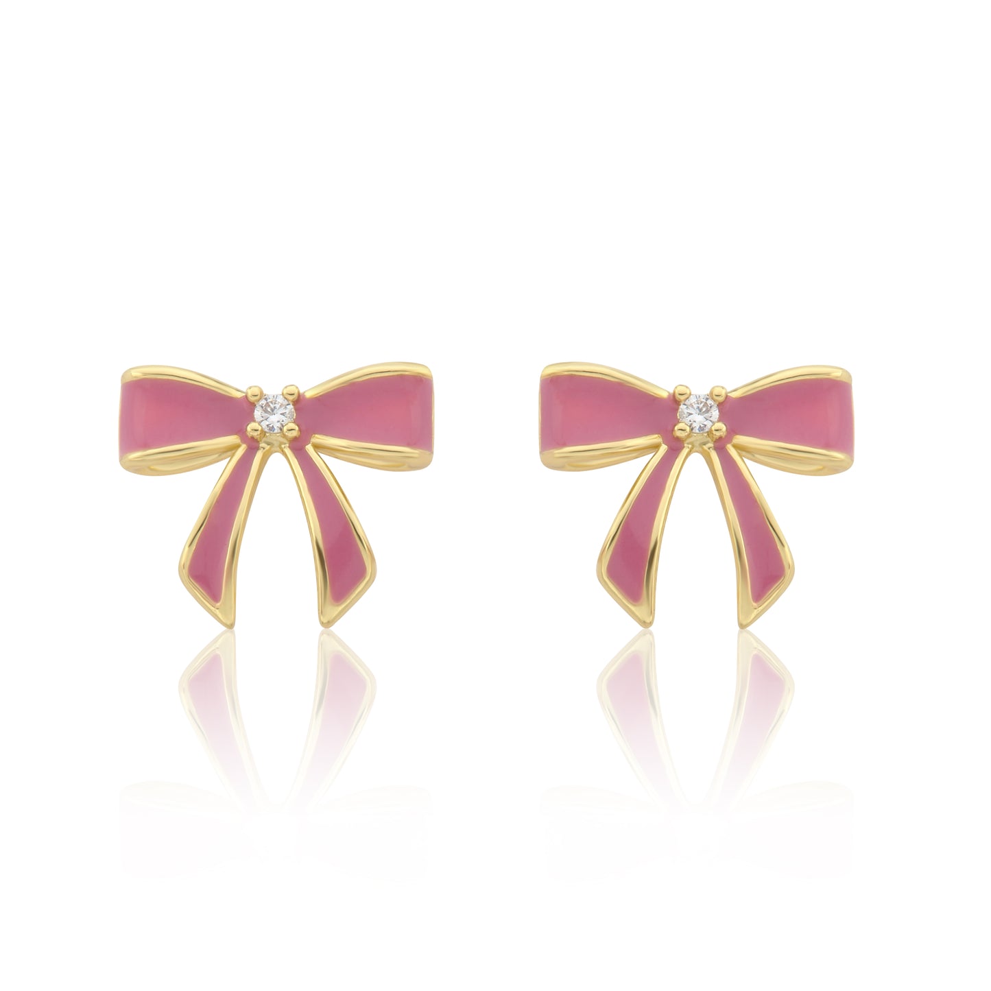 LMTS Classic! 14k Gold Plated Cz Center Enamel Bow Stud Earring
