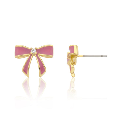 LMTS Classic! 14k Gold Plated Enamel Bow Stud Earring Wholesale
