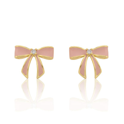 LMTS Classic! 14k Gold Plated Enamel Bow Stud Earring Wholesale
