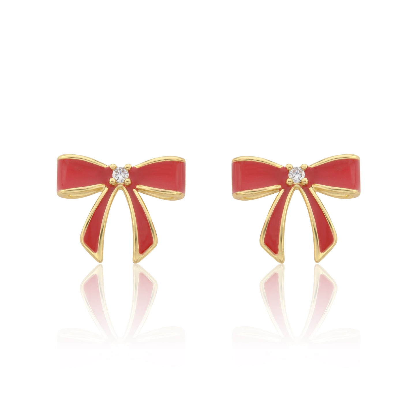 LMTS Classic! 14k Gold Plated Cz Center Enamel Bow Stud Earring