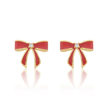 LMTS Classic! 14k Gold Plated Cz Center Enamel Bow Stud Earring