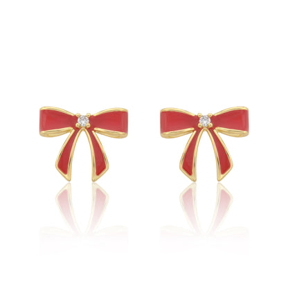 LMTS Classic! 14k Gold Plated Enamel Bow Stud Earring Wholesale