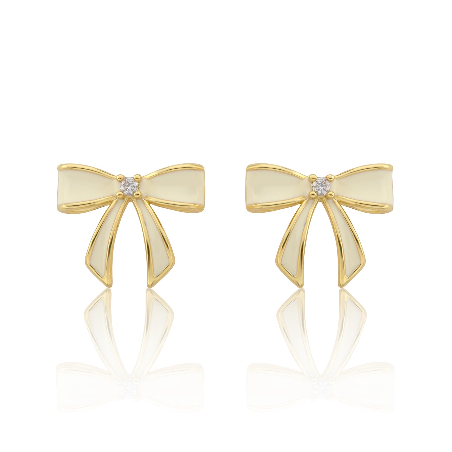 LMTS Classic! 14k Gold Plated Cz Center Enamel Bow Stud Earring