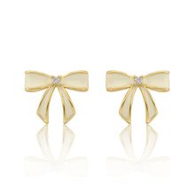 LMTS Classic! 14k Gold Plated Cz Center Enamel Bow Stud Earring