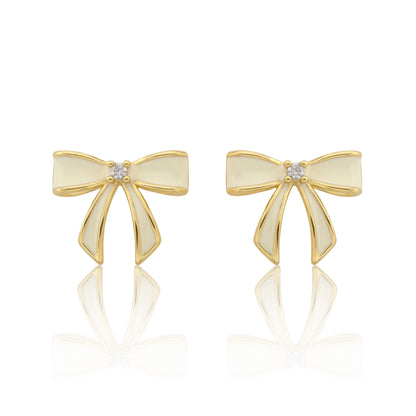 LMTS Classic! 14k Gold Plated Enamel Bow Stud Earring Wholesale