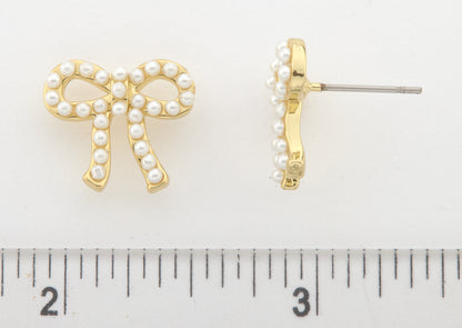 LMTS Classic! 14k Gold Plated Pearl Bow Stud Earring