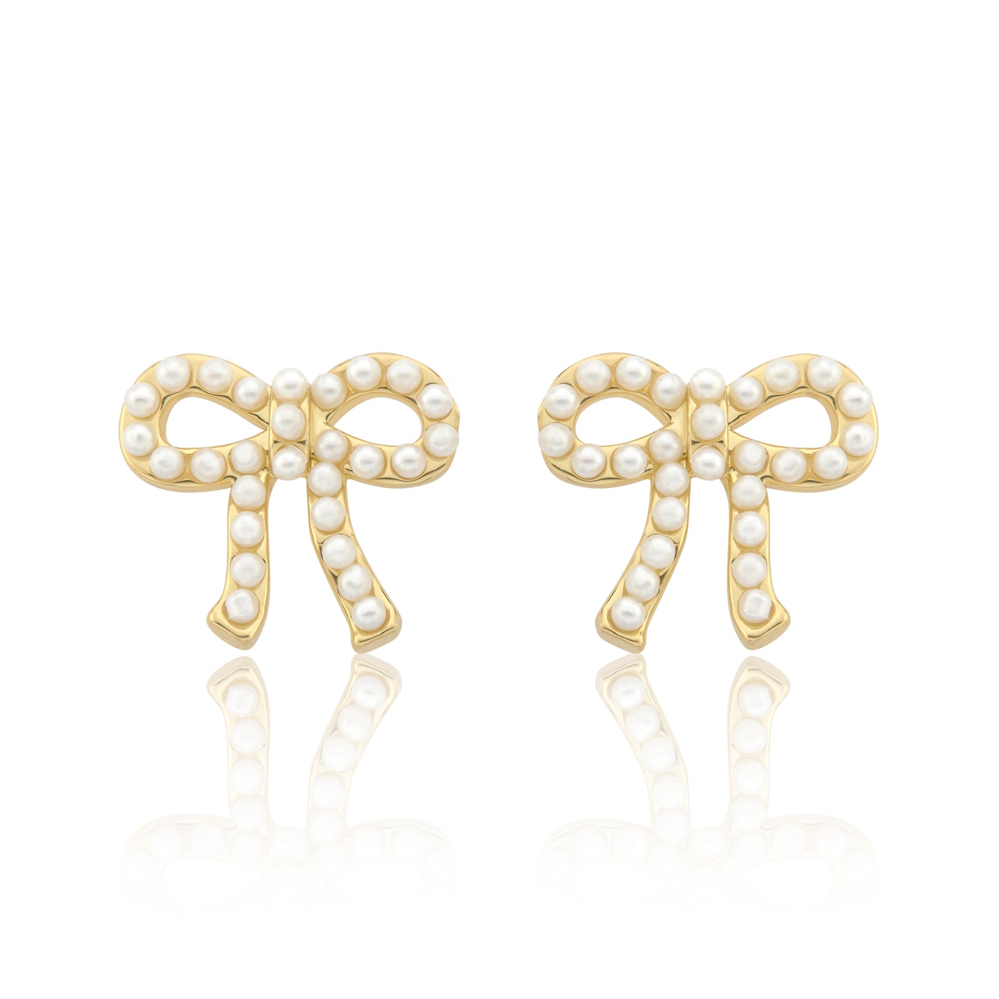 LMTS Classic! 14k Gold Plated Pearl Bow Stud Earring