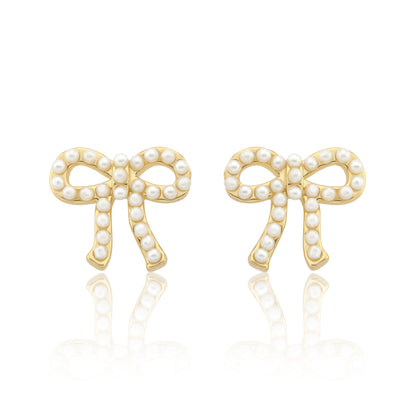 LMTS Classic! 14k Gold Plated Pearl Bow Stud Earring